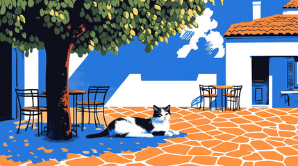 Café Vibes with a Cat: Charming French Illustration
