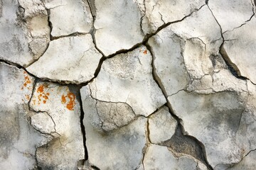 Obraz premium Cracked and Weathered White Wall with Orange Stains