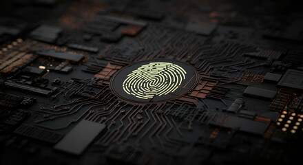 Cyber Space Grid Design with a Digital Fingerprint Icon