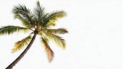 Fototapeta premium Low-angle view of a single palm tree against a white background.