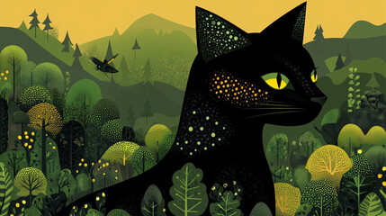 Forest Cat: A Blend of Feline and Nature in Vector Art