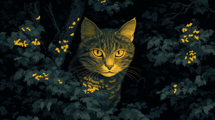 Forest Cat: A Blend of Feline and Nature in Vector Art