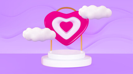 Podium with hearts Wedding and Valentine's day concept Minimal three-dimensional 3D render background