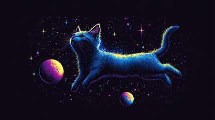 Astronaut Cat in Space: Sleek Vector Illustration