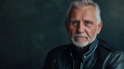 Fototapeta premium Confident Elderly Man in Black Leather Jacket Generative AI