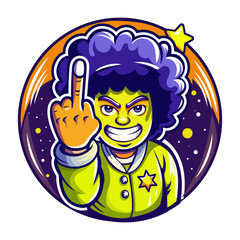 A flat sticker of a character with abusing gesture