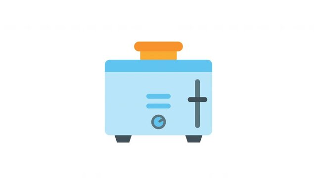 Animated light blue toaster with orange bread. Perfect for food blogs, kitchen appliance designs, breakfast themed graphics, culinary social media posts.
