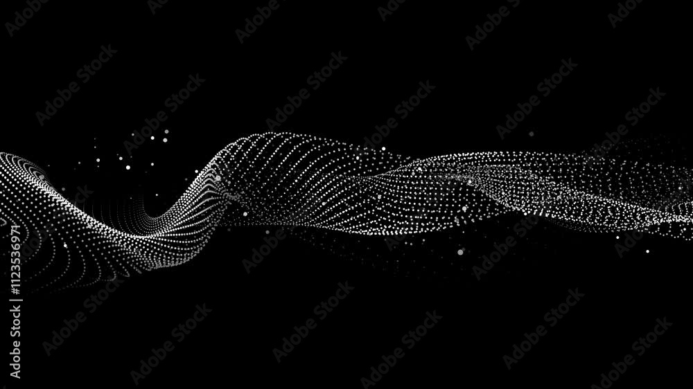 Poster futuristic wave of moving dots on a dark space. digital big data technologies. 3d rendering. seamles