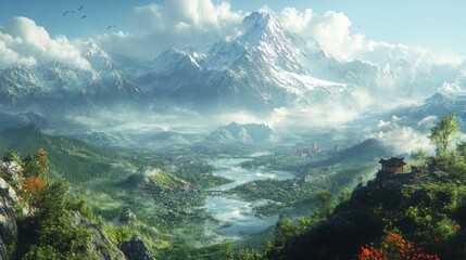 Obraz premium Ultra-realistic 32K resolution depiction of a futuristic landscape, combining cutting-edge technology and hyper-detailed elements.