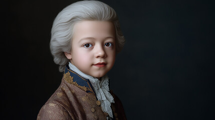 Realistic facial reconstruction of Wolfgang Amadeus Mozart as a child, created using AI and based on the 1763 painting by Pietro Antonio Lorenzoni.