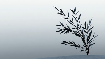 Obraz premium Elegant Silhouette of a Bamboo Plant Against a Soft Gradient Background, Capturing Tranquility and Natural Beauty in a Minimalistic Style for Artistic Purposes