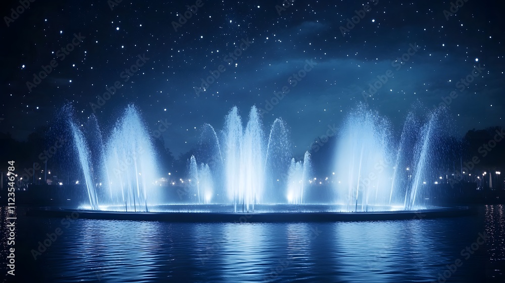 Aufkleber majestic water fountain display illuminated under a starry night sky in a serene park setting, creat
