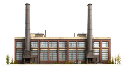A large industrial building with smokestacks and large windows showcasing classic design.