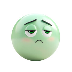 Fototapeta premium isolated 3d emoji sick face on plain background green face sad emoticons tired reaction icons