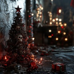 Dark Christmas Tree with Skulls and Candles