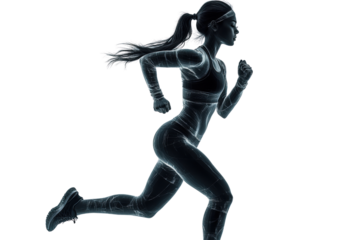 Dynamic silhouette of a female runner in motion, ideal for fitness themes and athletic promotions, emphasizing speed and agility.