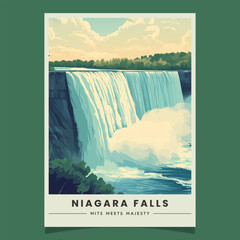 Niagara Falls Retro Travel Style Poster Vector Illustration