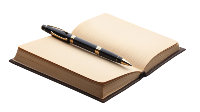 An open notebook with a pen, perfect for jotting down thoughts or ideas.