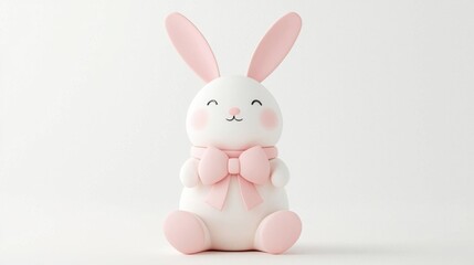 Obraz premium Cute bunny figurine with pink accents and a bow.