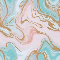 Fototapeta premium Liquid Gold Marble Texture: Elegant swirls of pink, teal, and gold create a luxurious marble texture, perfect for adding a touch of sophistication to any design project. 
