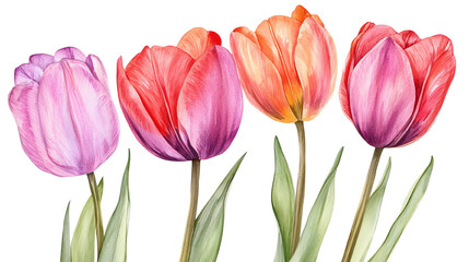 Fototapeta premium Vibrant tulips in various colors, showcasing nature's beauty in spring bloom.