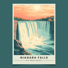 Niagara Falls Retro Travel Style Poster Vector Illustration