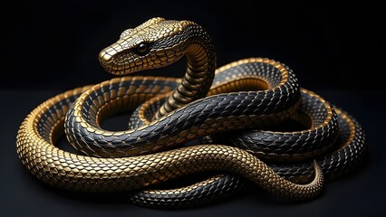 Fototapeta premium Gold luxury snake on black background