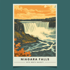 Niagara Falls Retro Travel Style Poster Vector Illustration