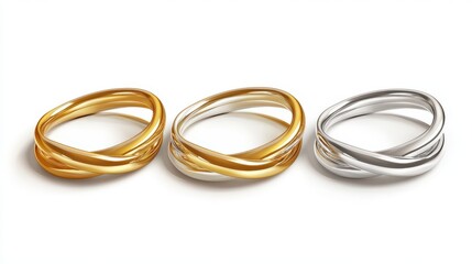 Three Intertwined Rings in Gold Silver and White Gold