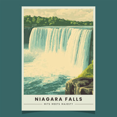 Niagara Falls Retro Travel Style Poster Vector Illustration
