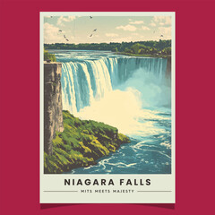 Niagara Falls Retro Travel Style Poster Vector Illustration