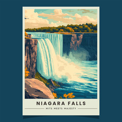 Niagara Falls Retro Travel Style Poster Vector Illustration
