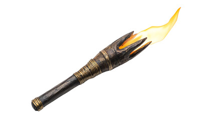 Fototapeta premium Antique torch with flame on a white isolated background.