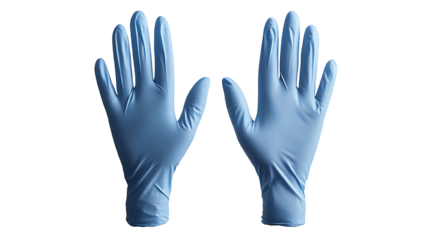 Blue latex gloves on a white isolate background.
