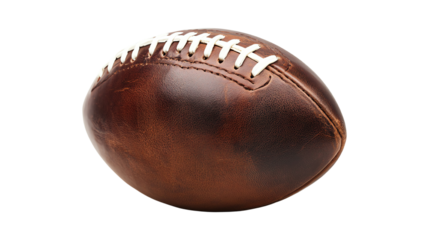 Brown leather rugby ball on white isolated background.