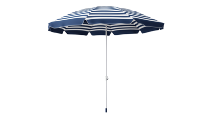 Striped beach umbrella on a white isolated background.