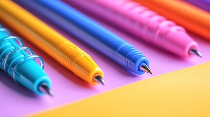 Colorful pens arranged on a vibrant background for creative use.