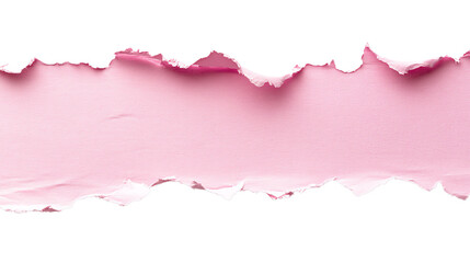 Obraz premium Torn pink paper strip on a white background for design purposes.