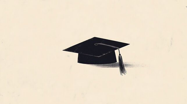 A simple, elegant illustration of a black graduation hat, ideal for a congratulations invitation, representing education and the achievement of a diploma in a clean, minimalistic style