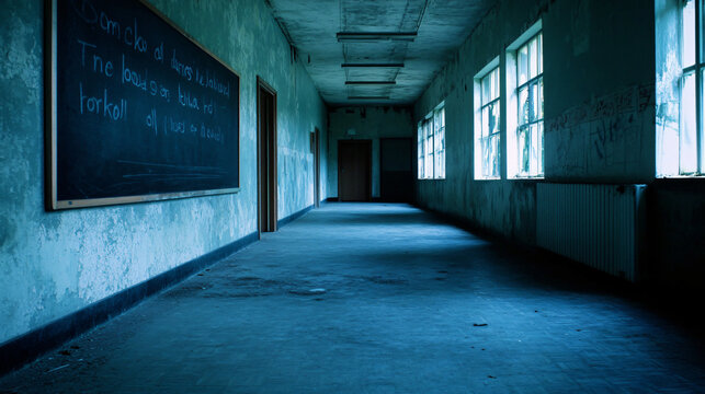 A haunted school at midnight, where the chalkboard writes on its own and whispers of children&rsquo;s laughter echo through the empty halls.