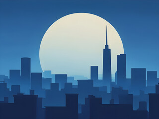 Obraz premium Minimalist Cityscape with a Radiant Full Moon