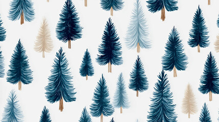Whimsical Winter Forest Pattern: Blue and Green Pine Trees with Rustic Texture and Seasonal Foliage, Perfect for Nature-Inspired Home Decor and Minimalist Botanical Design