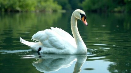 Naklejka premium A swan swims on a pond.