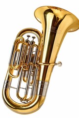 image of a tuba euphonium horn isolated on white, showcasing its shiny brass surface and intricate