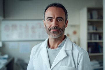 Obraz premium Confident doctor in a medical office during a busy workday. Generative AI