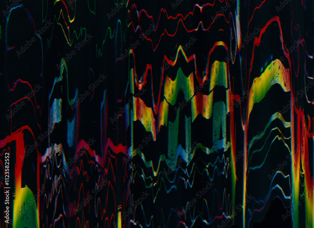 Wall mural glitch overlay. digital distortion texture. static noise. stripped pattern display rainbow color ele