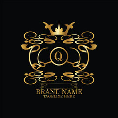 creative  initial  latter q logo design with modern business vector template.  creative isolated q monogram logo design with new latter logo golden color and black background . design of elements 