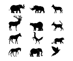 Set of multiple animal silhouettes