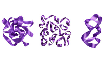 Photorealistic Purple Ribbons Isolated on White Background for Creative Use