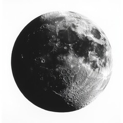 Naklejka premium Half-lit moon, craters, surface details, celestial body.